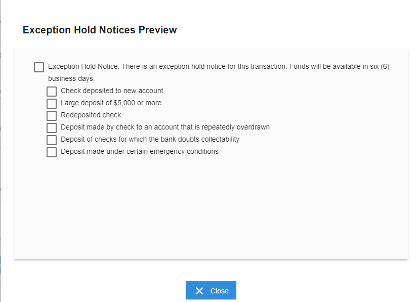 Exception Hold Notices Preview