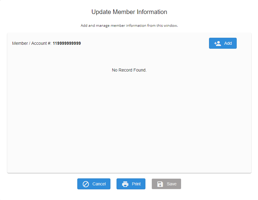 Update Member Information with No Record Found