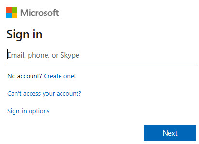 Microsoft Sign In Window