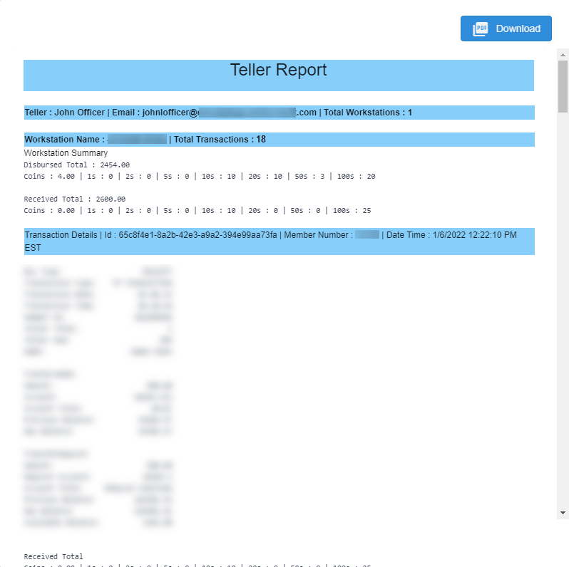 Teller Report Example