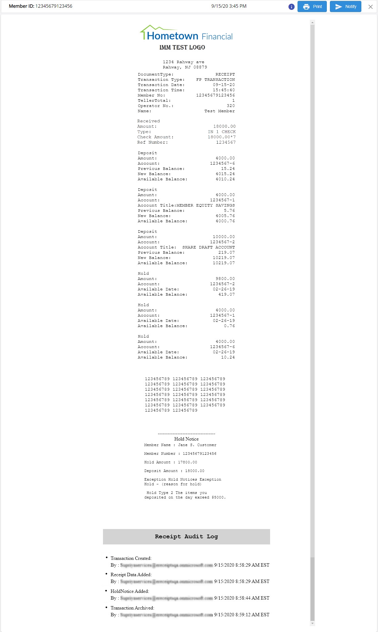 Archived Receipt and Receipt Audit Log